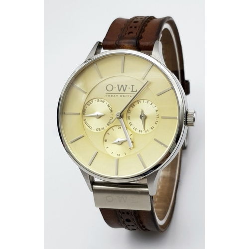 346 - Men’s Quartz Chronometer Watch by O.W.L (O.W.L Are British Designer Watches). Case Size 40mm. Comes ... 