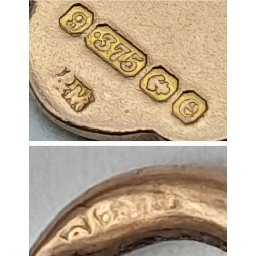 36 - A 9K Rose Gold Fob Pendant. 4cm. 4.5g.