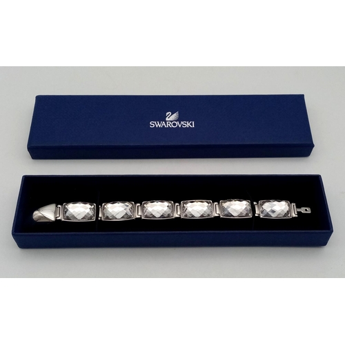 367 - A Rhodium Plated, Swarovski Crystal Set Bracelet. 20cm Length. Model Nirvana. Complete with Box and ... 