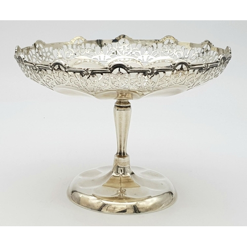 43 - An Antique Sterling Silver Bon-Bon Dish. Stemmed, rounded pedestal. Pierced decoration at rim. Hallm... 