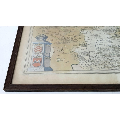 44 - A Mid 17th Century Hand-Coloured Map of Hertfordshire - Joan Blaeu. Gilded accents. In frame - 58cm ... 