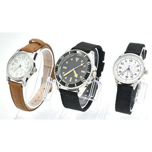 493 - A Parcel of Three Military Design Watches Comprising; 1) United States Airman’s Watch. (30mm Case), ... 