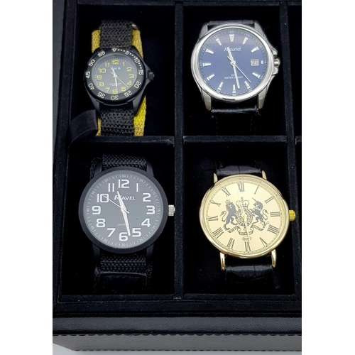 521 - A Black Leather 20 Watch Display Box Containing Ten Vintage and Later Sports Fashion Quartz Watches.... 