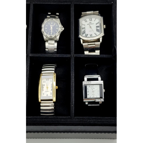 521 - A Black Leather 20 Watch Display Box Containing Ten Vintage and Later Sports Fashion Quartz Watches.... 