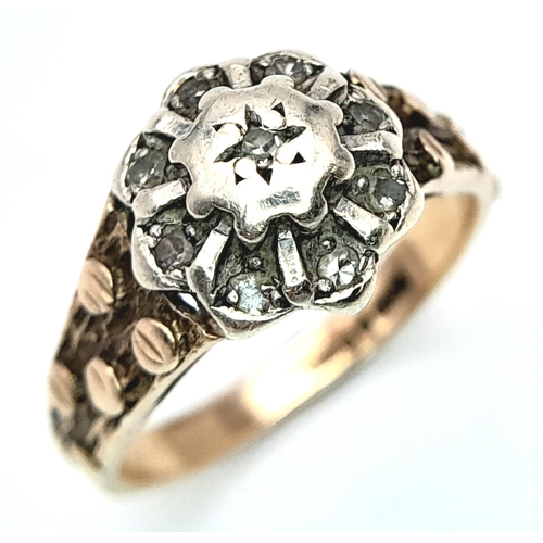 1221 - A Vintage 9K Gold and Old Cut Diamond Ring. Size I. 2.7g total weight.