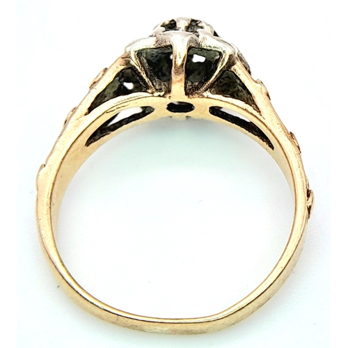 1221 - A Vintage 9K Gold and Old Cut Diamond Ring. Size I. 2.7g total weight.