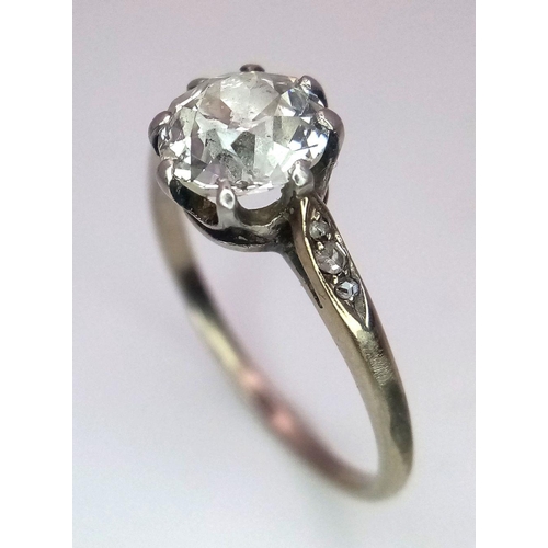 123 - An 18K White Gold (tested) Diamond Solitaire Ring. 1ct brilliant round cut diamond. Size L 1/2. Ref:... 