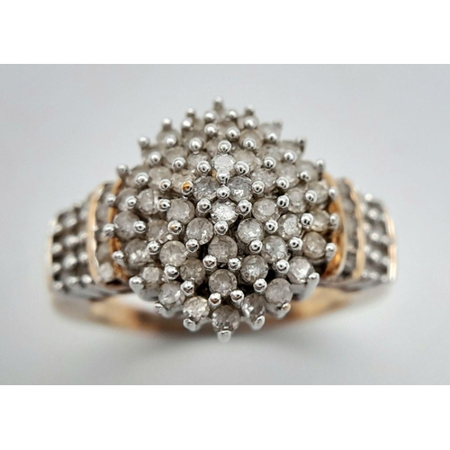 235 - A Vintage 9K Yellow Gold Diamond Cluster Ring. 1ctw approx. Size N. 6g total weight. Ref: 17856