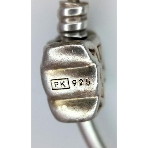 1213 - A 925 Silver Pandora Bangle with Charm. 11.2g. Ref: 65002