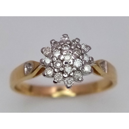 382 - 18K Yellow gold Diamond Cluster Ring, 0.25ct diamond, 3.2g total weight, size N

ref: 3161H