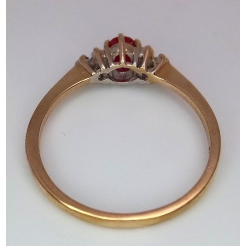 437 - 9K Yellow gold Diamond and Red Stone Ring, 0.06ct diamond, 2.1g total weight, size R 1/2

ref:  8418... 