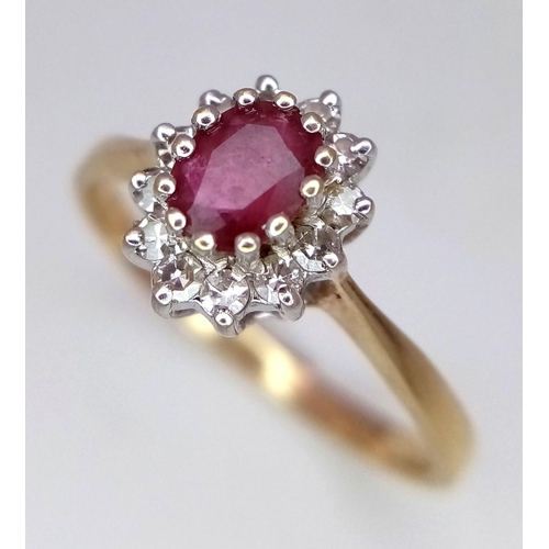 495 - 9K YELLOW GOLD DIAMOND & RUBY CLUSTER RING 1.8G SIZE N

ref: BL3003