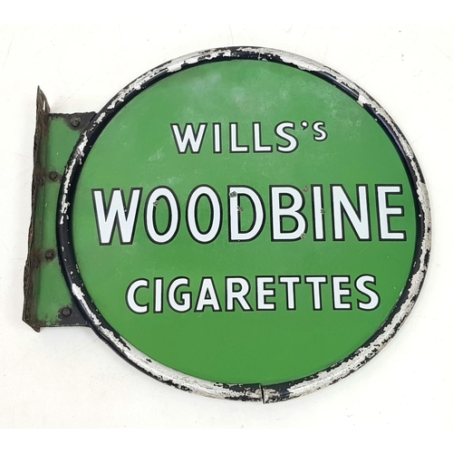 153 - A Vintage Will's Woodbine Cigarette Green Enamel Advertising Circular Sign - Double-sided with Origi... 