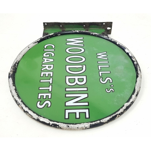 153 - A Vintage Will's Woodbine Cigarette Green Enamel Advertising Circular Sign - Double-sided with Origi... 