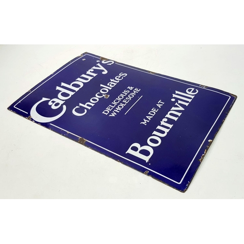 188 - A Vintage Cadbury's Chocolates Blue and White Enamel on Metal Advertising Sign. Makers mark of Cadbu... 