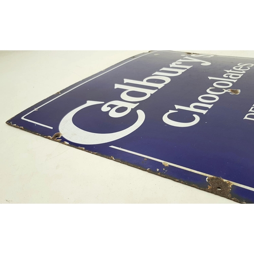 188 - A Vintage Cadbury's Chocolates Blue and White Enamel on Metal Advertising Sign. Makers mark of Cadbu... 