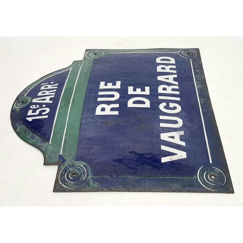 244 - A Vintage Green and Blue Enamel Parisian Street Sign - 15, Rue de Vaugirard, the longest street insi... 