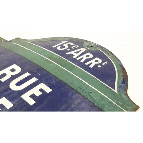 244 - A Vintage Green and Blue Enamel Parisian Street Sign - 15, Rue de Vaugirard, the longest street insi... 