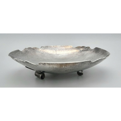 80 - A Vintage (1948) Sterling Silver Textured and Decorative Torn Rim Bowl. 18cm diameter at rim. 6cm ta... 