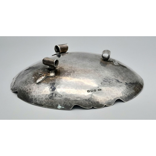 80 - A Vintage (1948) Sterling Silver Textured and Decorative Torn Rim Bowl. 18cm diameter at rim. 6cm ta... 