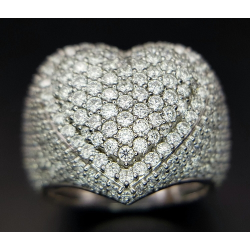 109 - A 14K White Gold Diamond Cluster Heart Ring. Over 200 small round cut diamonds - 2ctw approx. Size W... 