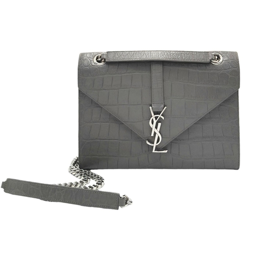 139 - A Yves Saint Laurent College Grey Leather Embossed Shoulder Bag. Silver tone curb chain and leather ... 