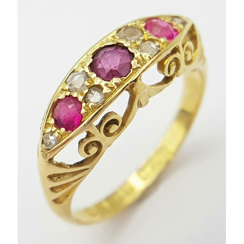 152 - 18K YELOW GOLD VINTAGE DIAMOND & RUBY RING 2.7G SIZE K HALLMARKED 1938

ref: SC 3036