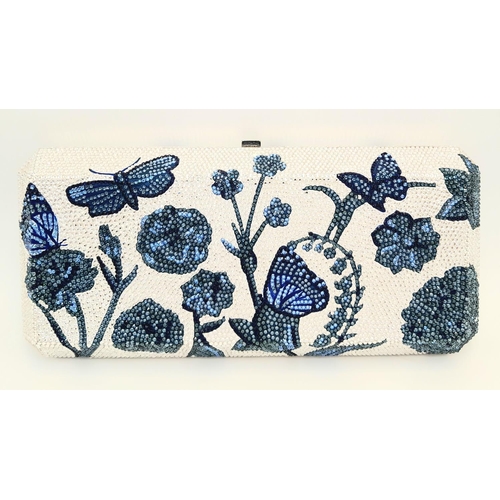 172 - A Judith Leiber Blue Garden Clutch Bag. Crystal embellished exterior with clasp fastening closure. S... 