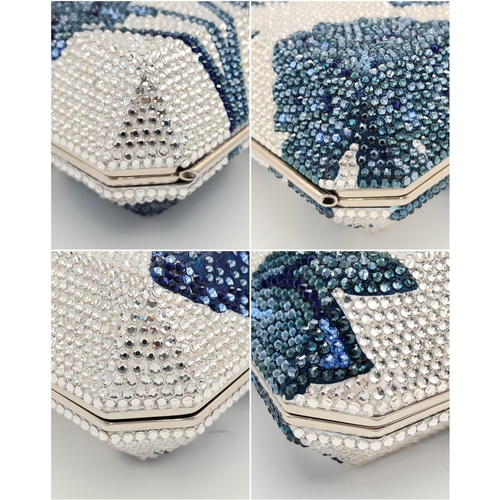 172 - A Judith Leiber Blue Garden Clutch Bag. Crystal embellished exterior with clasp fastening closure. S... 