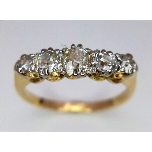 292 - 18K YELLOW GOLD VINTAGE OLD CUT DIAMOND 5 STONE RING 0.50CT 3G SIZE N

ref: SC 3043