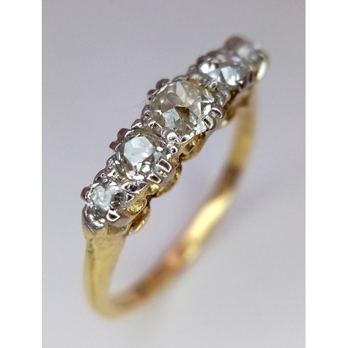 292 - 18K YELLOW GOLD VINTAGE OLD CUT DIAMOND 5 STONE RING 0.50CT 3G SIZE N

ref: SC 3043