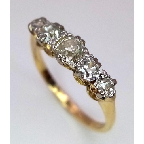 292 - 18K YELLOW GOLD VINTAGE OLD CUT DIAMOND 5 STONE RING 0.50CT 3G SIZE N

ref: SC 3043