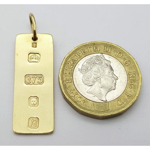 306 - 9K YELLOW GOLD FULL HALLMARKED FRONT INGOT PENDANT 3.7G

ref: SPAS 3003