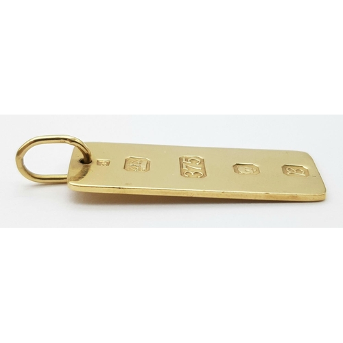 306 - 9K YELLOW GOLD FULL HALLMARKED FRONT INGOT PENDANT 3.7G

ref: SPAS 3003