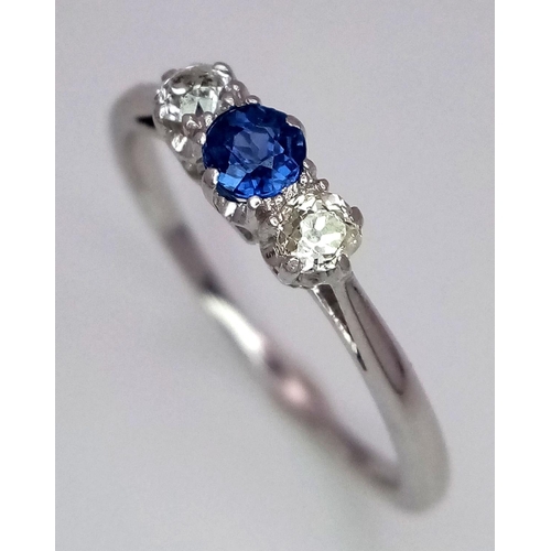 313 - 9K WHITE GOLD ( TESTED ) OLD CUT DIAMOND & SAPPHIRE 3 STONE RING 0.20CT 2.2G SIZE P

ref: PERS 3001