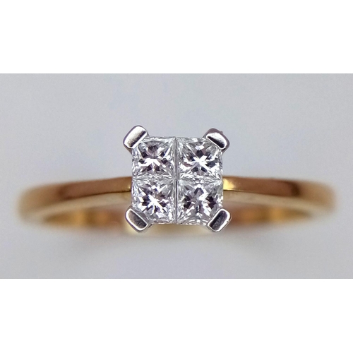 375 - 18K Yellow gold Diamond Square Cluster Ring, 0.40ct diamond, 2.7g total weight, size M 1/2

ref: 293... 