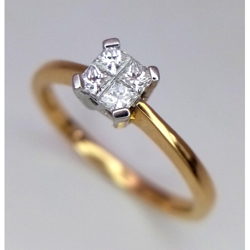 375 - 18K Yellow gold Diamond Square Cluster Ring, 0.40ct diamond, 2.7g total weight, size M 1/2

ref: 293... 