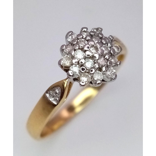 382 - 18K Yellow gold Diamond Cluster Ring, 0.25ct diamond, 3.2g total weight, size N

ref: 3161H