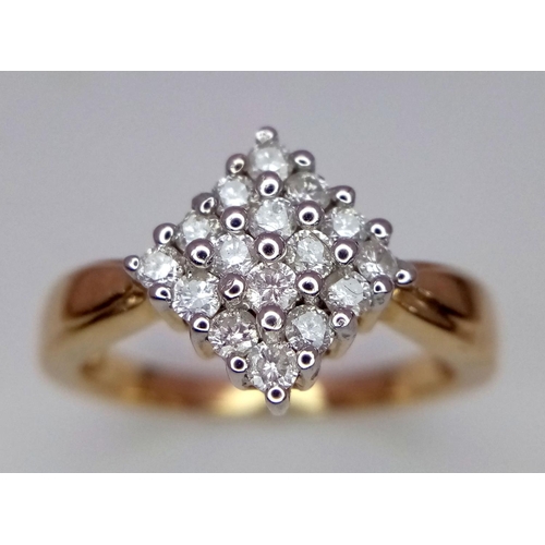 430 - 9K Yellow gold Diamond Cluster Ring, 0.25ct diamond, 3.2g total weight, size N

ref: 3139H