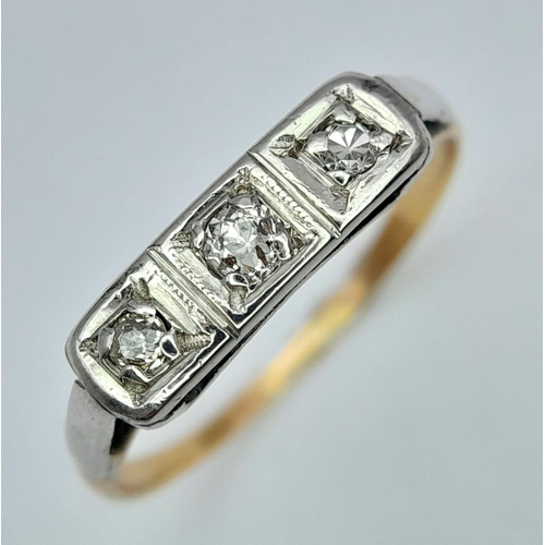 445 - 18K Yellow gold & Platinum 3 Diamond Ring, 0.10ct diamond, 1.5g total weight, size K 1/2

ref: 5315H