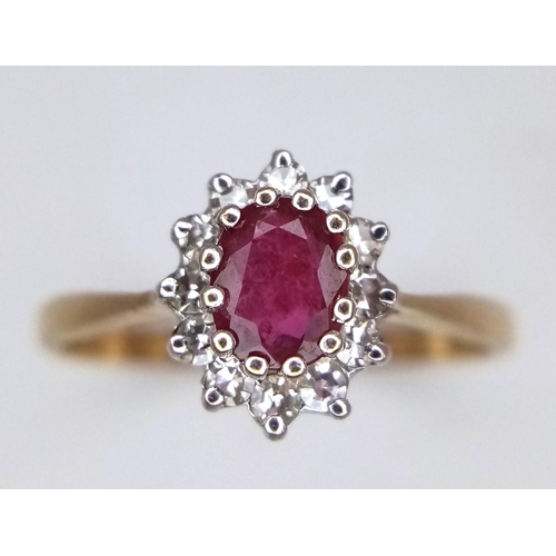 495 - 9K YELLOW GOLD DIAMOND & RUBY CLUSTER RING 1.8G SIZE N

ref: BL3003