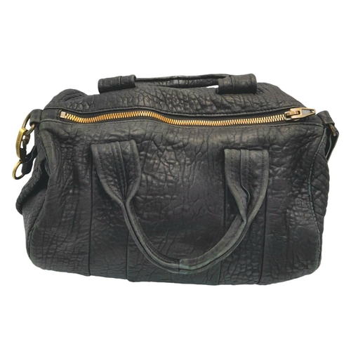 230 - An Alexander Wang Black Leather Studded Shoulder Bag. Black leather textured exterior. Removable sho... 