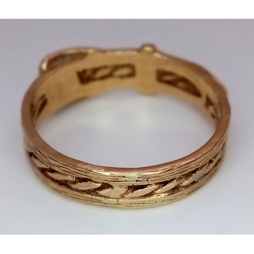 284 - A 9K GOLD RING IN THE SHAPE OF A BELT WITH BUCKLE .   3.4gms   size Q