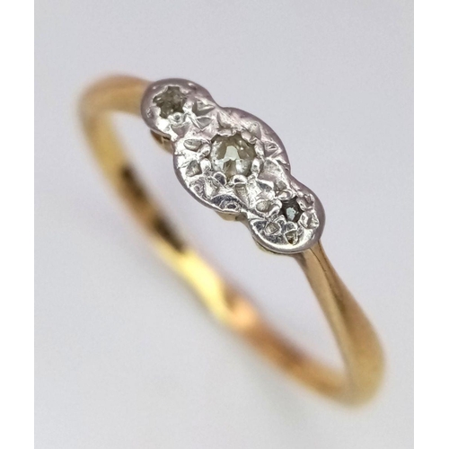 390 - 18K YELLOW GOLD & PLATINUM VINTAGE 3 STONE DIAMOND RING 1.9G SIZE O

ref: SC 3031