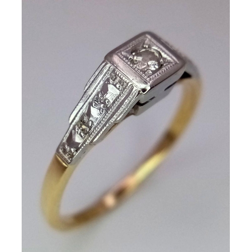 397 - 18K YELLOW GOLD & PLATINUM VINTAGE DIAMOND RING 2.1G SIZE K

ref: SC 3038