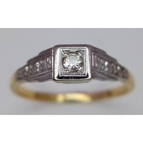 397 - 18K YELLOW GOLD & PLATINUM VINTAGE DIAMOND RING 2.1G SIZE K

ref: SC 3038