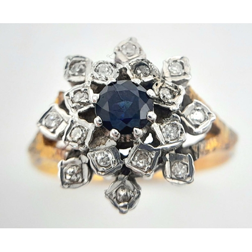 112 - An 18 carat GOLD RING of exceptional quality having a round cut SAPPHIRE set to centre with a 16 DIA... 
