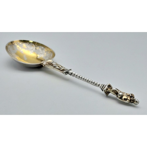 175 - Antique Large Gold plated SILVER TABLE SPOON. Having beautiful gilded bowl with contrasting silver l... 