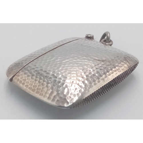 224 - Antique SILVER VESTA having hallmark for A and J Zimmerman, Birmingham 1910. Finished in Hammered SI... 