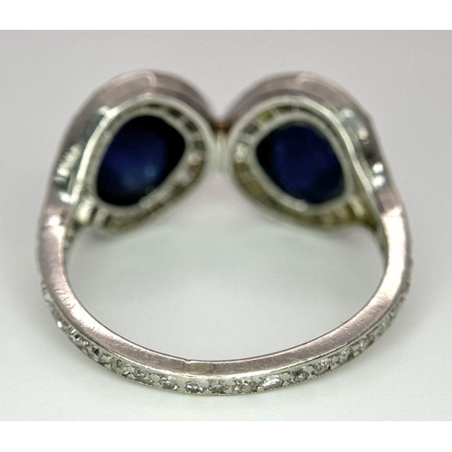 26 - PLATINUM VINTAGE OLD CUT DIAMOND & CABOCHON SAPPHIRE RING. Size L, 4.1g total weight.  ref: PERS 300... 